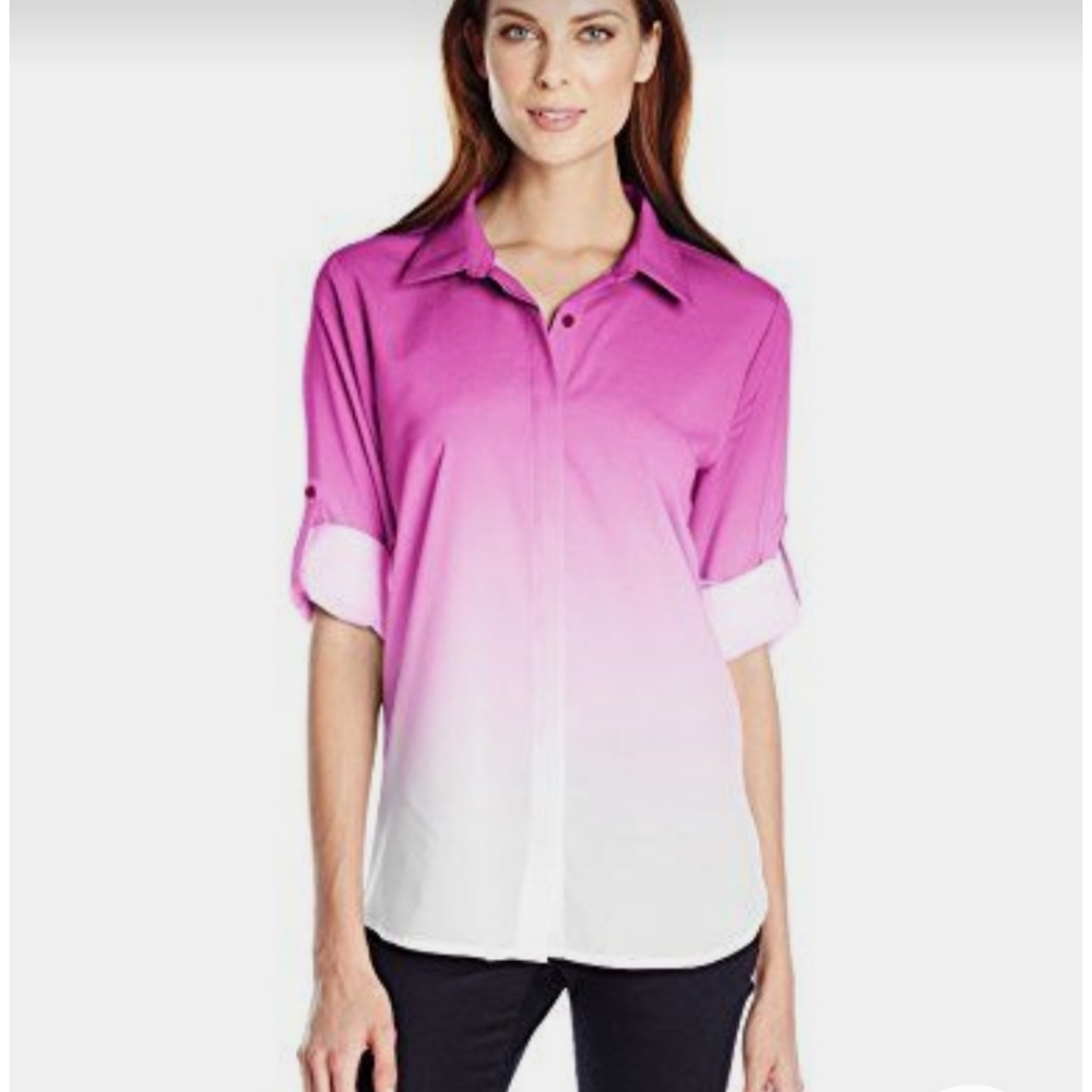 Calvin Klein Pink to White Ombre Button Down Dress Shirt, size Large, Like New
